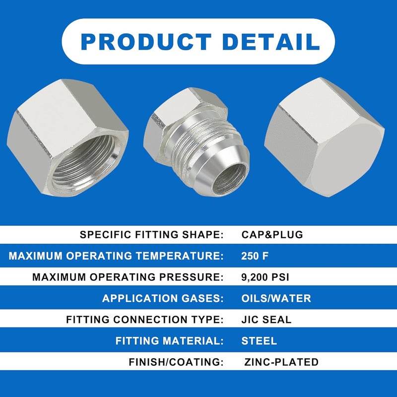 ANCIMOON 72PCS JIC Cap and Plug Set, 37 Degree Flare Threads Hydraulic Hose Fittings, Carbon Steel, Size 4 6 8 10 12 16 - Image 4